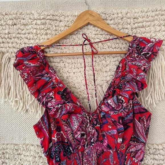 Caroline Constas Paisley Smocked Ruffle Midi Dress - Picture 7 of 8